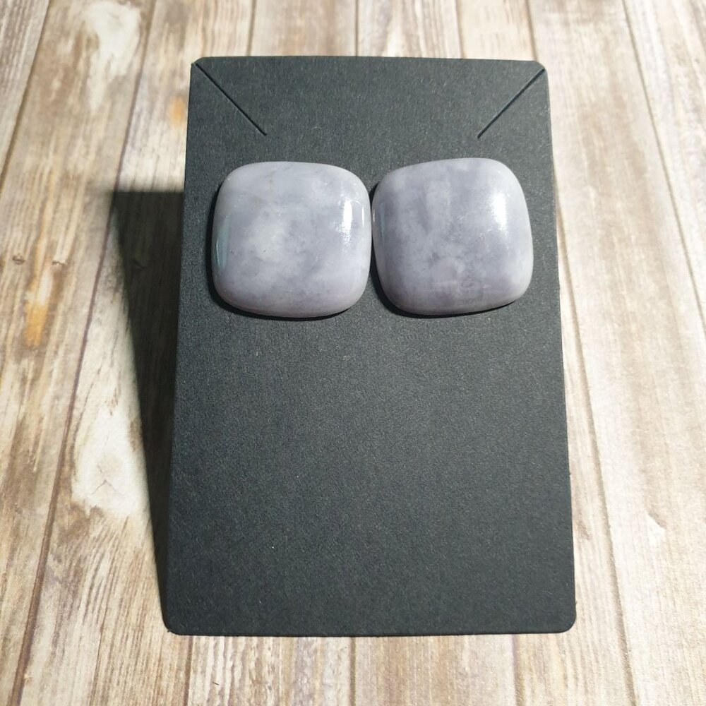 Vintage Square Stud Earrings Dyed Polished Stone Jewelry Fashion Gray Women